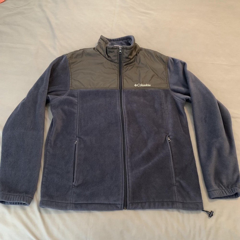 Columbia Jacket Mens Large Blue Fleece Full Zip Nylon Yoke Winter Casual Outdoor